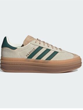 adidas Gazelle Platform Sneaker - Cream with Dark Green Stripes